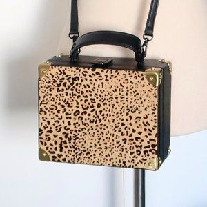 NEW Sam Edelman Calla Leopard Calf Hair Hard Case / Shoulder / Crossbody Box Bag